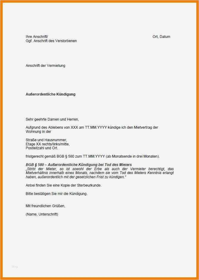 Vorlage Mietvertrag Wunderbar 5 Kündigung Mietvertrag Vorlage Kostenlos