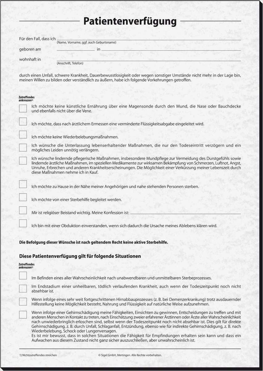 Vorlage Patientenverfügung Angenehm Pv450 Sigel Patientenverfügung A4 7 Vord Eichhorn Os