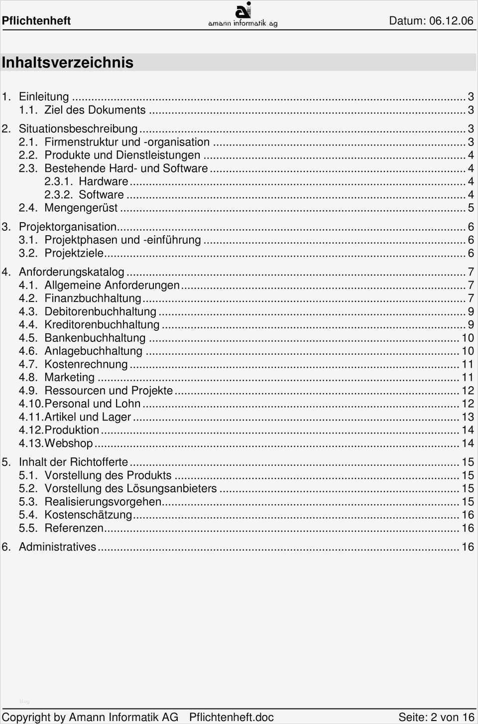 Vorlage Pflichtenheft für Evaluation einer ERP