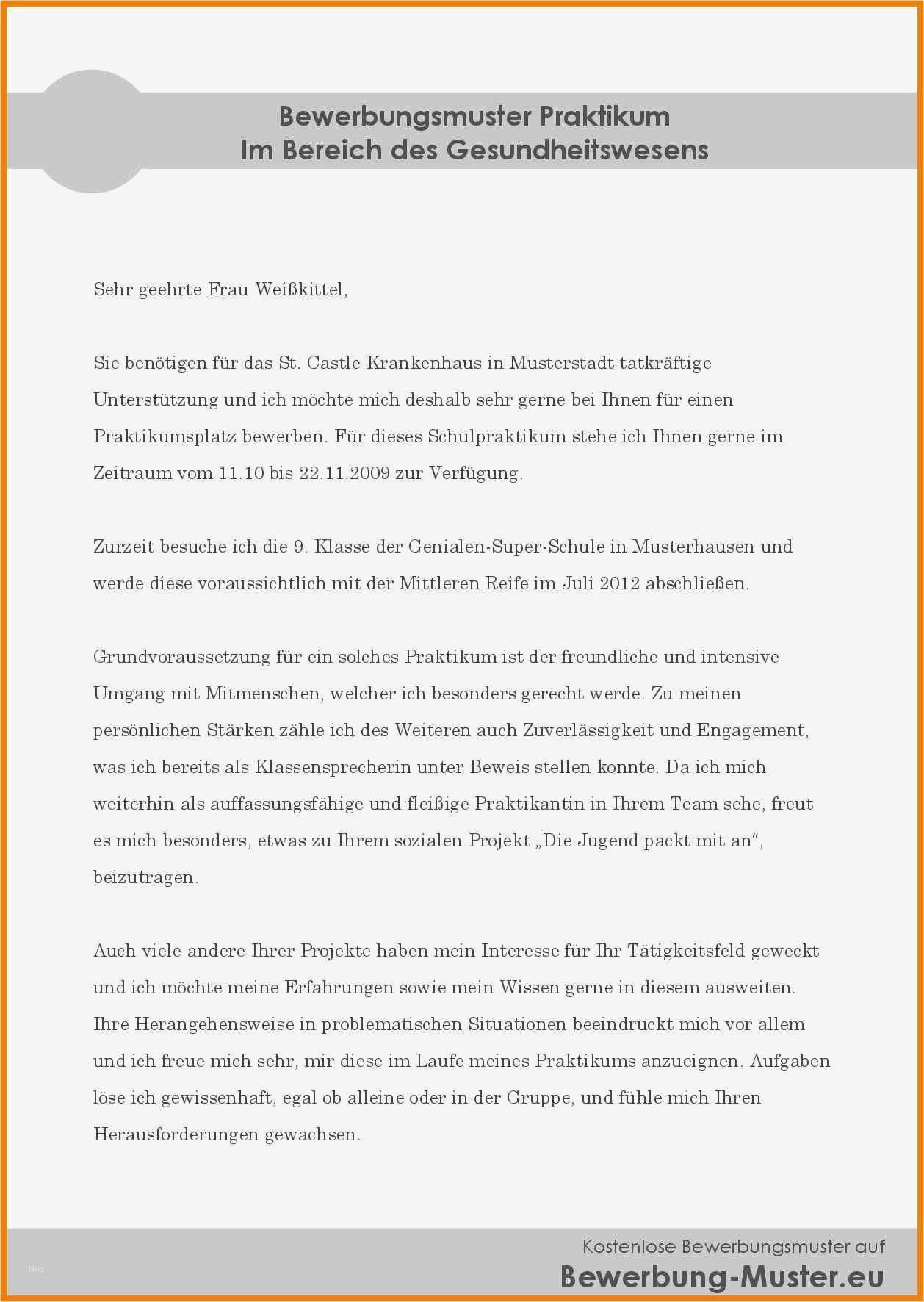 Vorlage Praktikumsbewerbung Best Of 10 Bewerbung Praktikum Vorlage