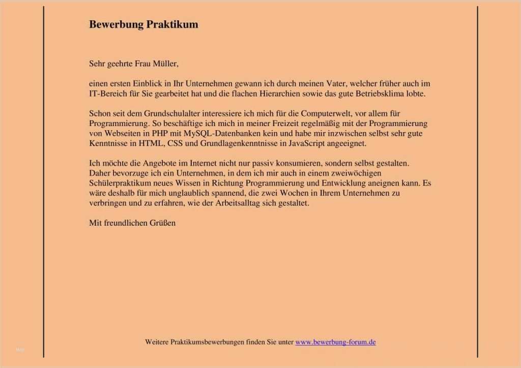Vorlage Praktikumsbewerbung Für Schüler Gut Bewerbung Praktikum Muster Zum Erfolgreichen Bewerben