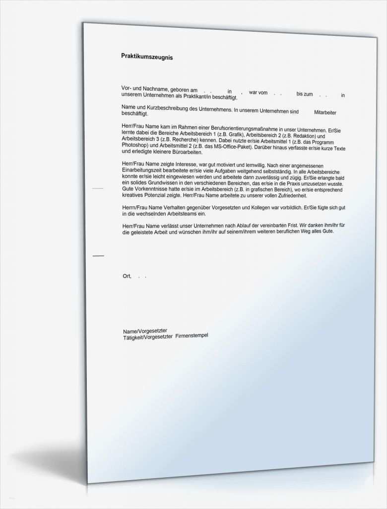 Vorlage Praktikumszeugnis Einzigartig Praktikumszeugnis Allgemein Note Drei