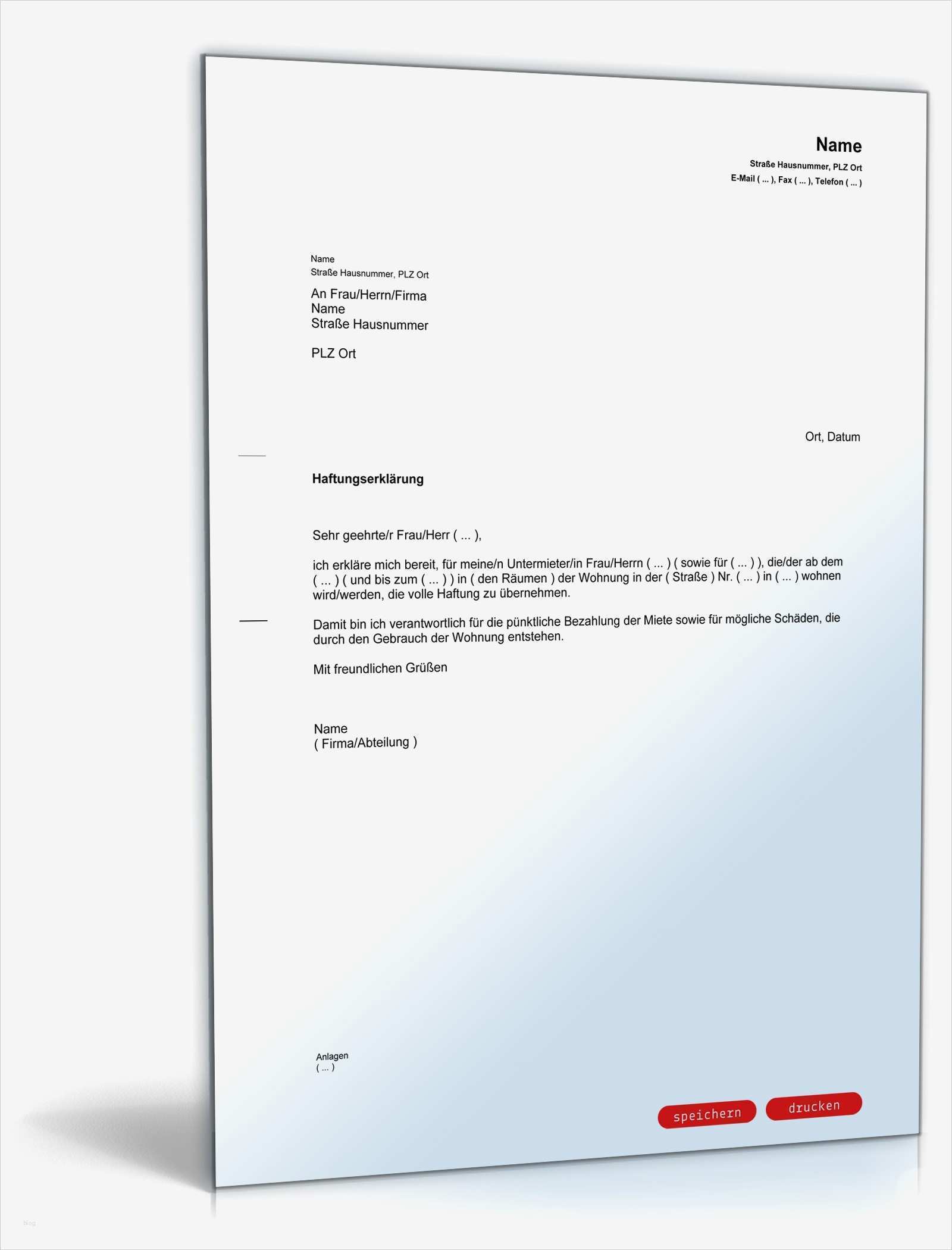 18 Neu Vorlage Prämienzahlung Mitarbeiter Modelle 2 Haftungserklärung für den Untermieter Muster zum Download