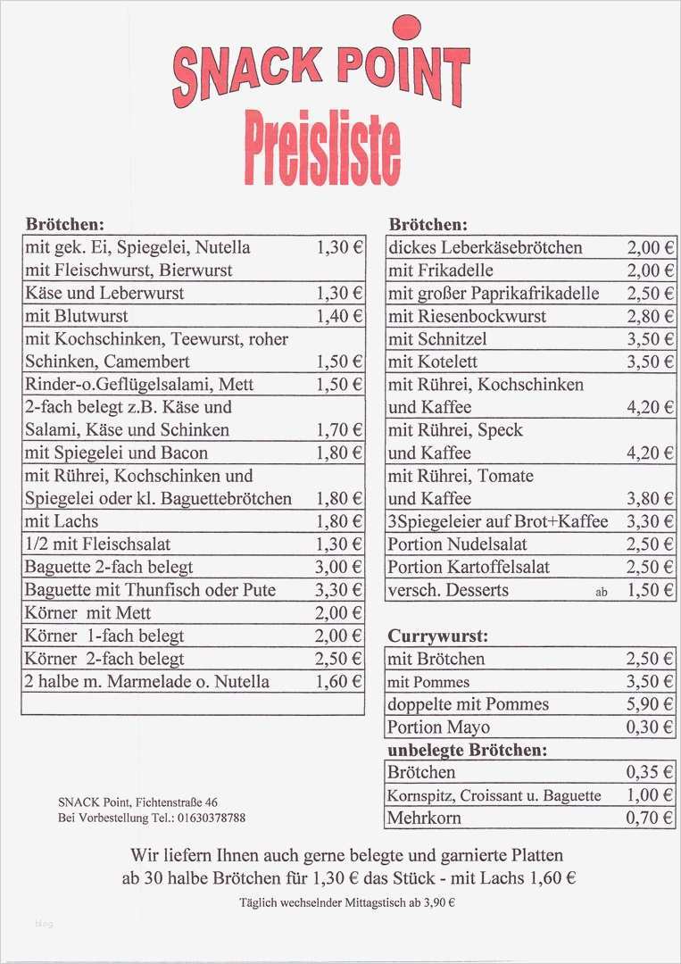 Vorlage Preisliste Getränke Angenehm Snack Point Imbisskarte