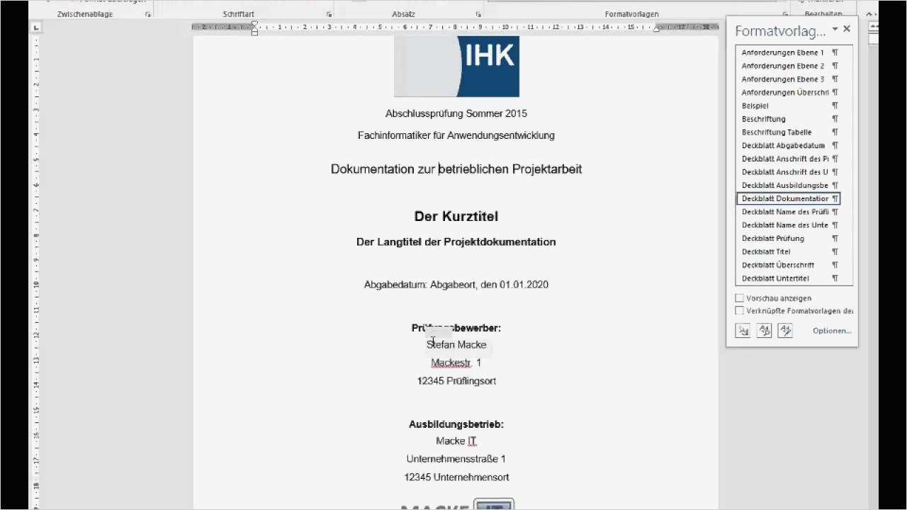Vorlage Projektdokumentation Fabelhaft Word Vorlage Für Projektdokumentation Der It Berufe