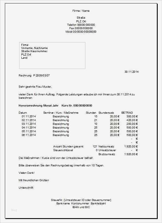 Vorlage Rechnung Freiberufler Excel Bewundernswert Honorarrechnung Vorlage Muster Dozenten Lehrer