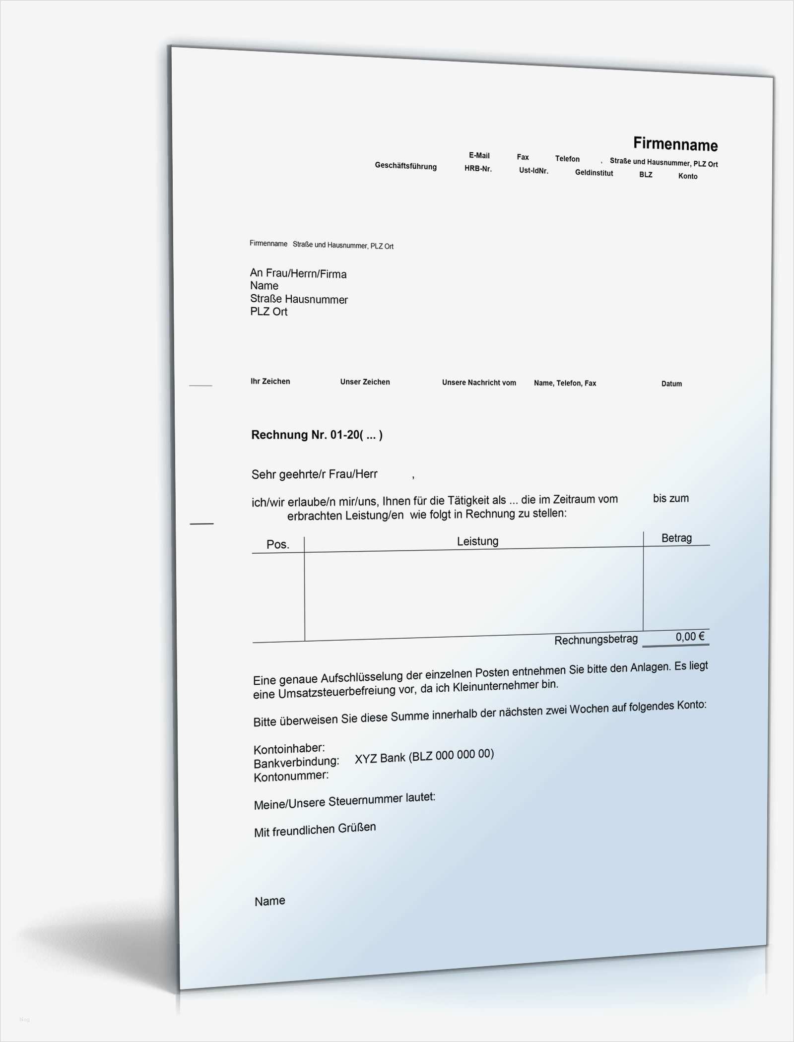 Vorlage Rechnung Kleinunternehmer Pdf Genial Rechnung Honorar Bei Selbstständiger Tätigkeit