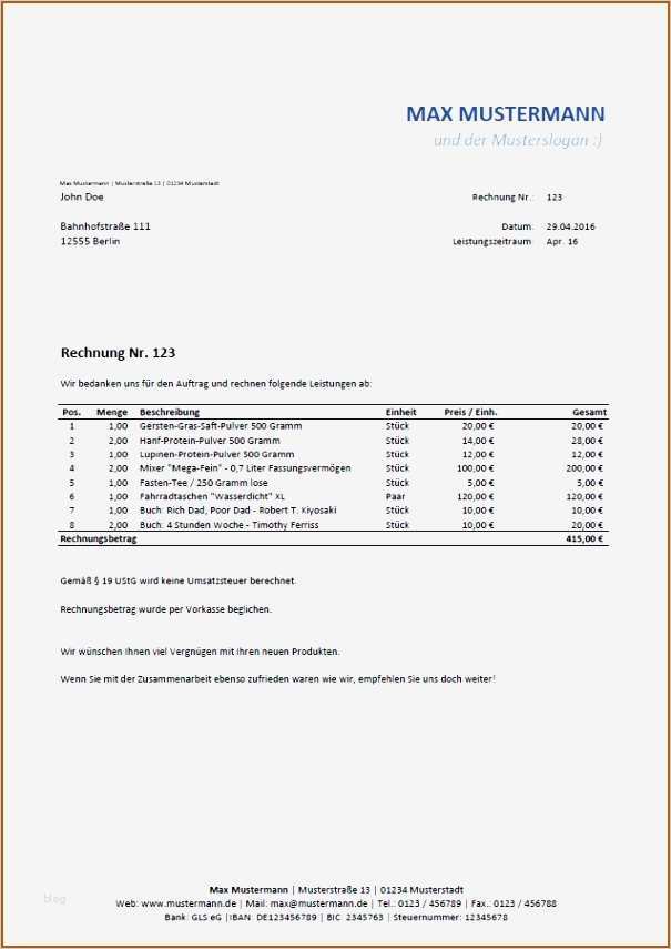 Vorlage Rechnung Kleinunternehmer Schönste 16 Vorlage Rechnung Kleinunternehmen Vorlagen123