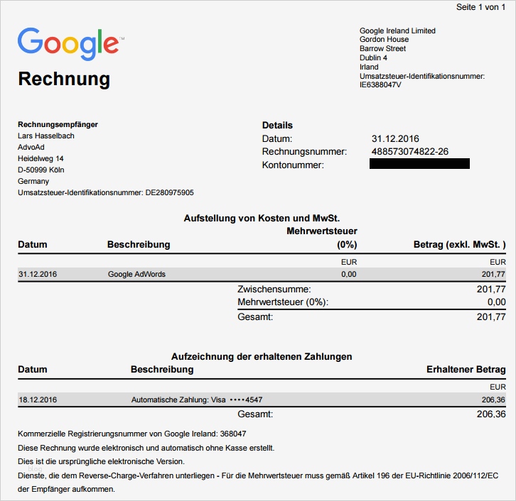 Vorlage Rechnung Ohne Umsatzsteuer Genial Umsatzsteuer Bei Google Adwords Bing Und