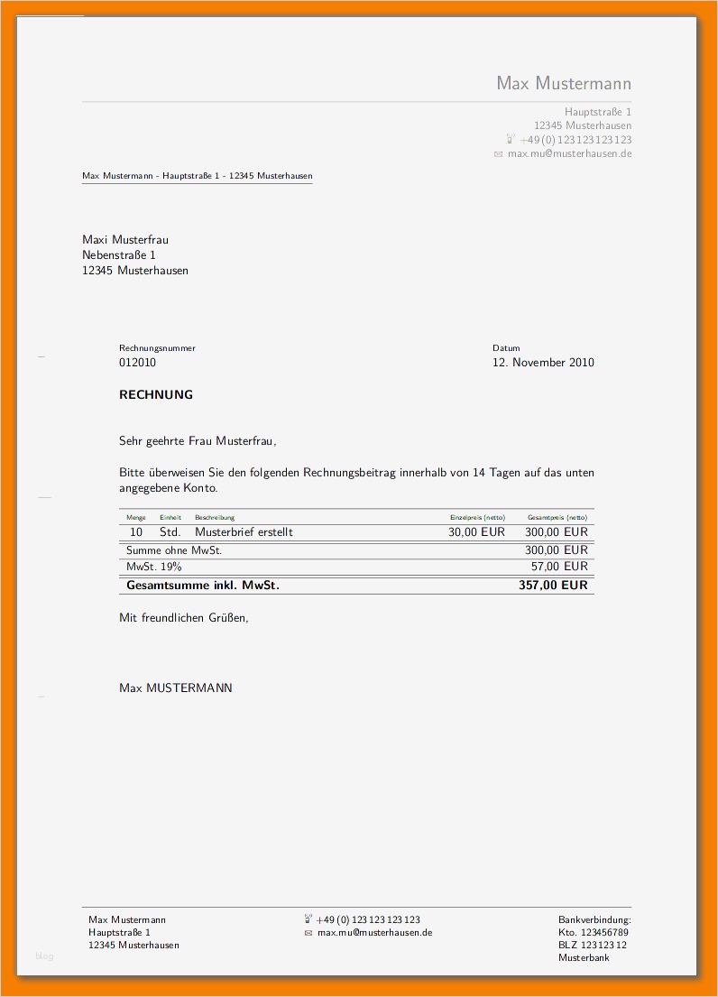 Vorlage Rechnung Privat Wunderbar 11 Vorlage Brief Privat
