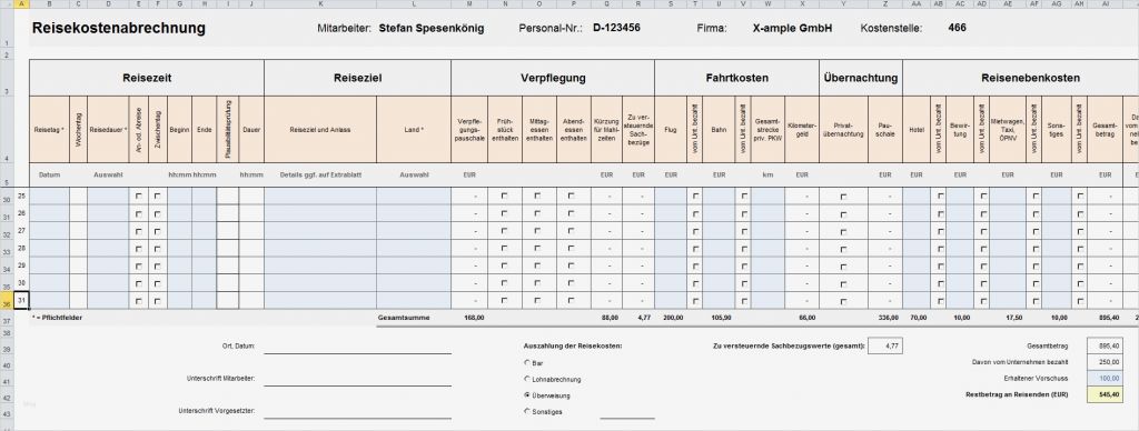 Vorlage Reisekostenabrechnung 2017 Gut Excel Reisekostenabrechnung