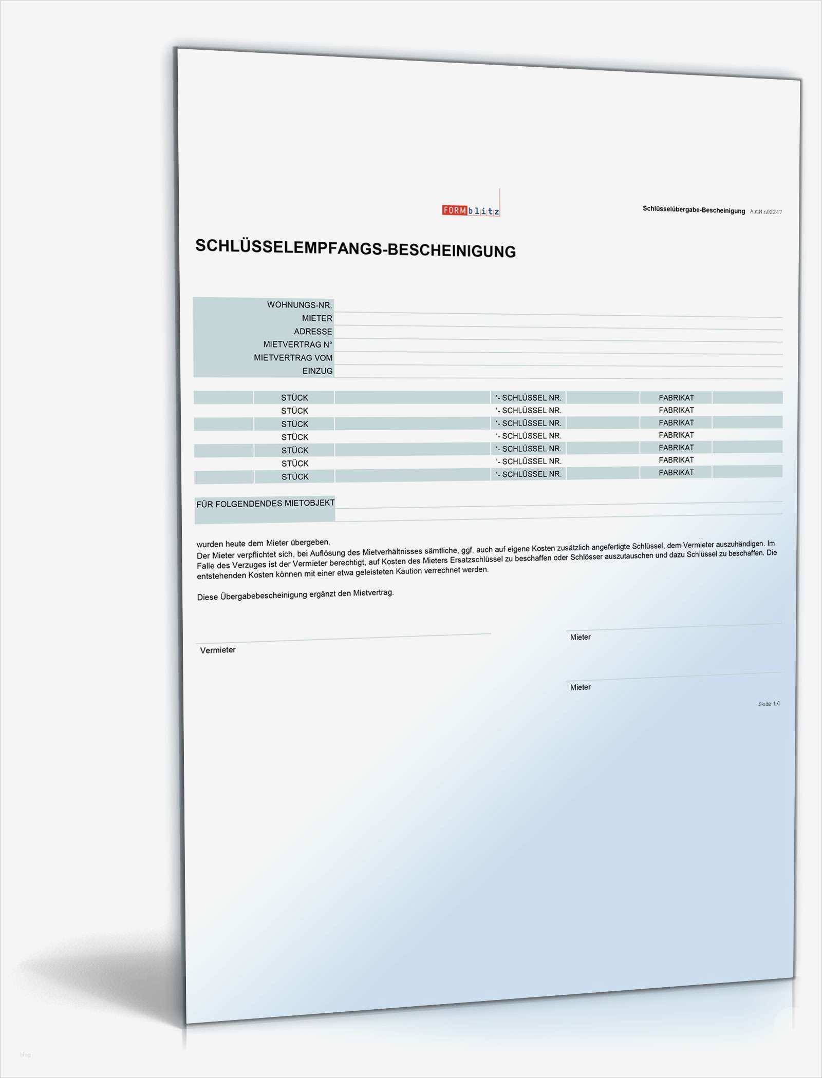 Vorlage Schlüsselübergabe Gut Schlüssel Empfangsbescheinigung