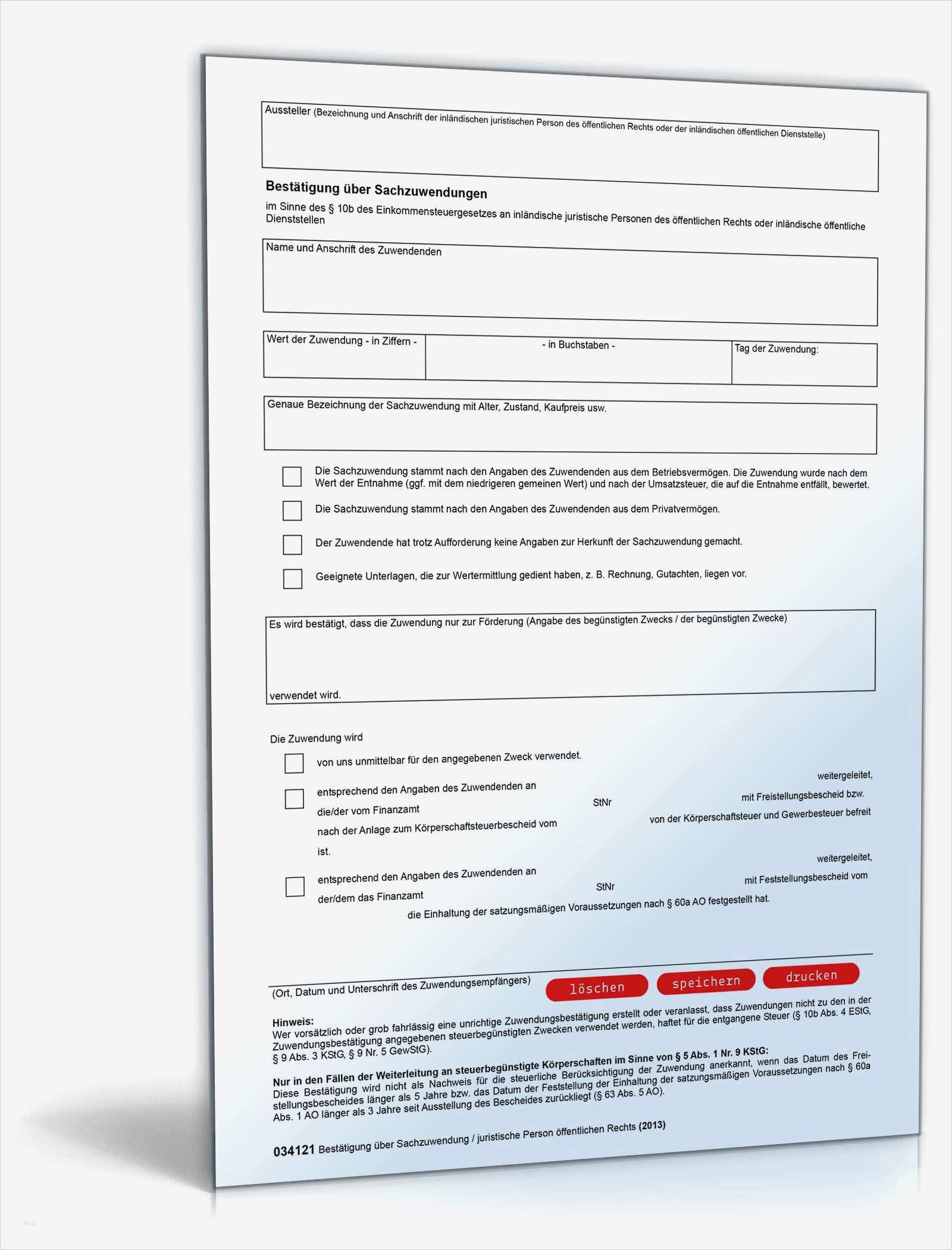Vorlage Spendenbescheinigung Schön Spendenbescheinigung über Sachzuwendung