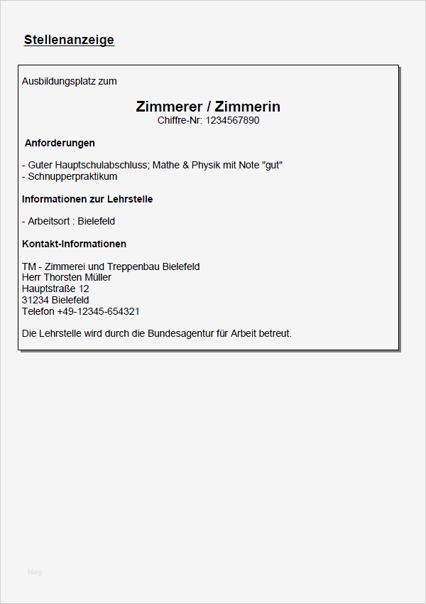 Vorlage Stellenanzeige Genial Bewerbung Zimmerer In Ausbildung sofort Download