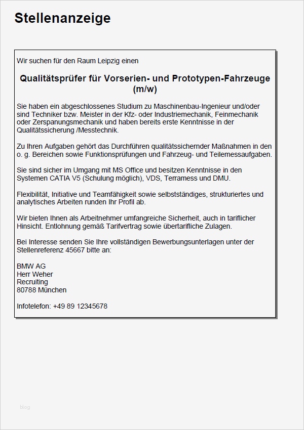 Vorlage Stellenanzeige Großartig Bewerbung Qualitätsprüfer In Ungekündigt