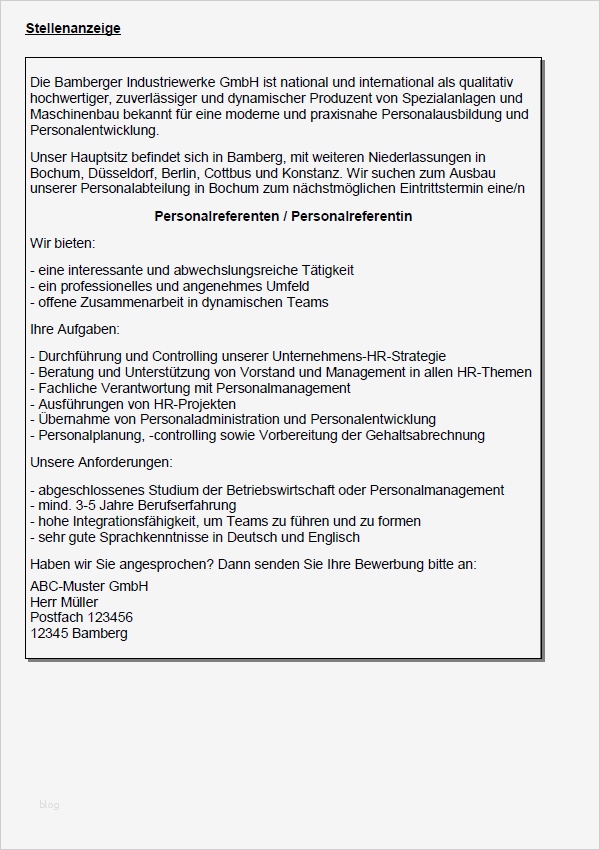 Vorlage Stellenanzeige Inspiration Bewerbung Personalreferent In Berufserfahrung Muster Vorlage