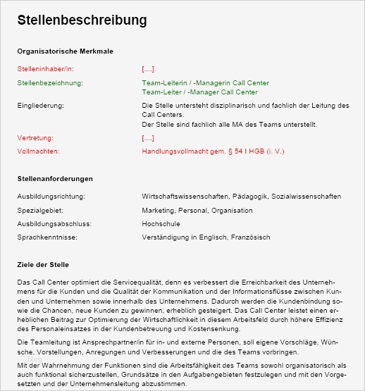 Vorlage Stellenbeschreibung Erstaunlich Stellenbeschreibung Callcenterteamleiter In sofort