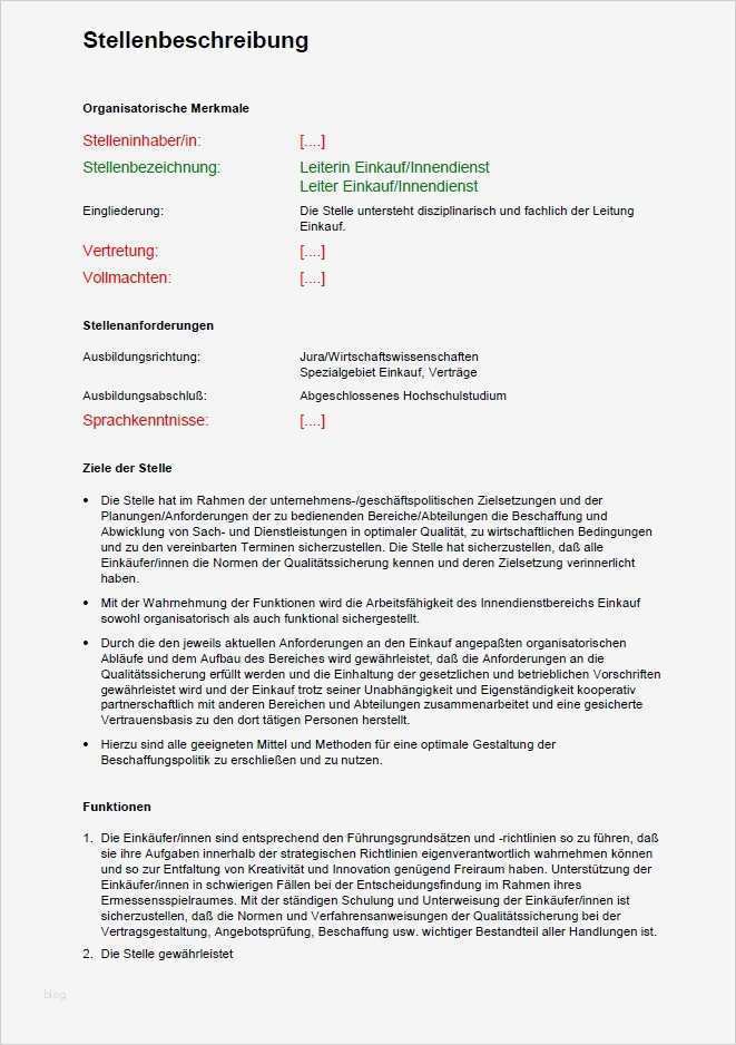 Vorlage Stellenbeschreibung Erstaunlich Stellenbeschreibung Einkaufinnen Nstleiter In sofort