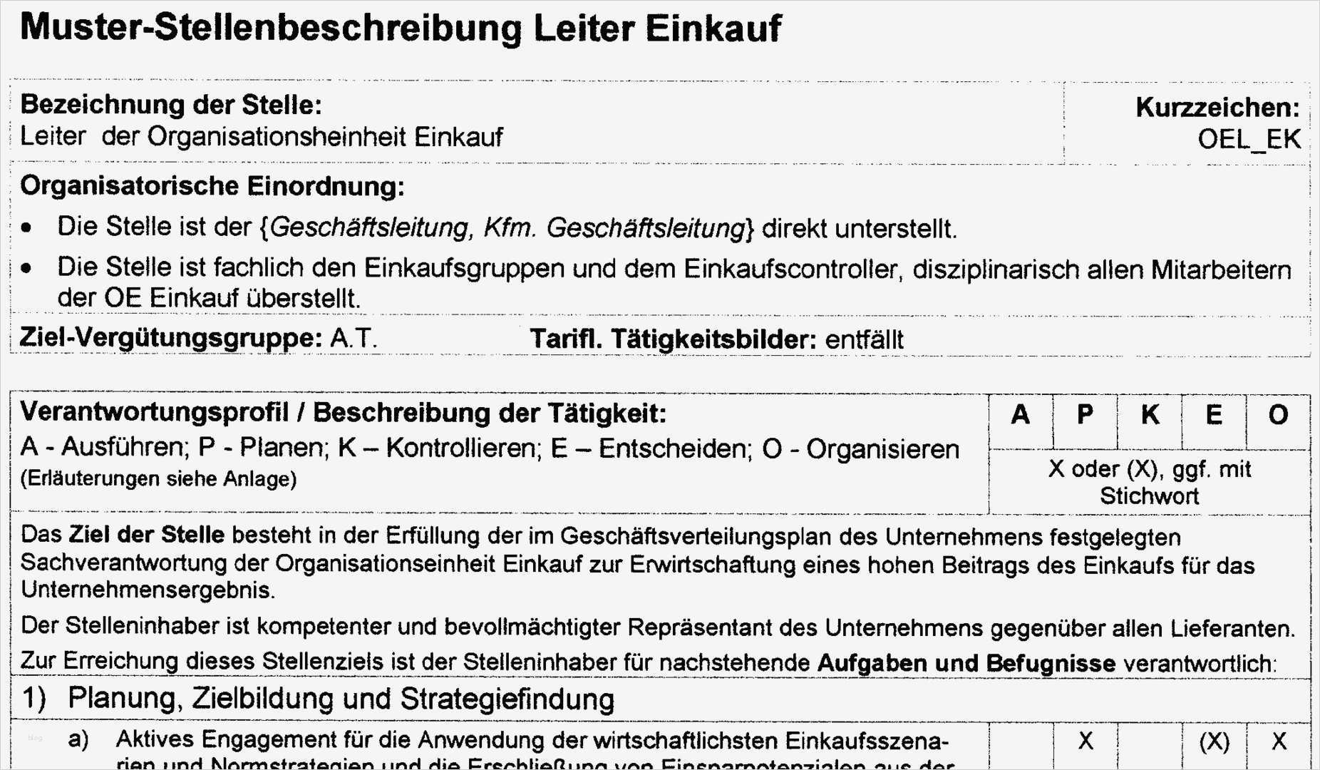 Vorlage Stellenbeschreibung Erstaunlich Stellenbeschreibung Einkaufsleiter