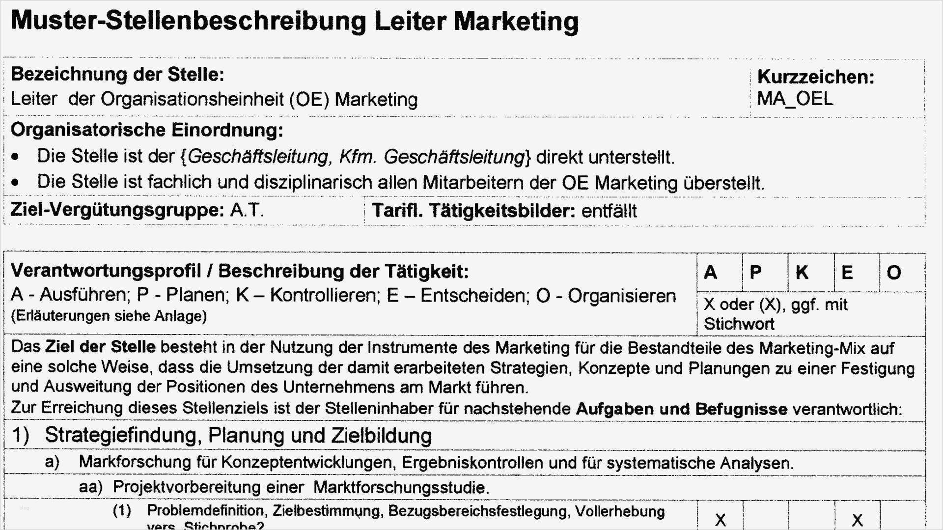 Vorlage Stellenbeschreibung Erstaunlich Stellenbeschreibung Marketingleiter