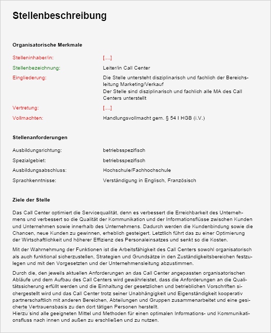 Vorlage Stellenbeschreibung Luxus Stellenbeschreibung Callcenterleiter In sofort Download