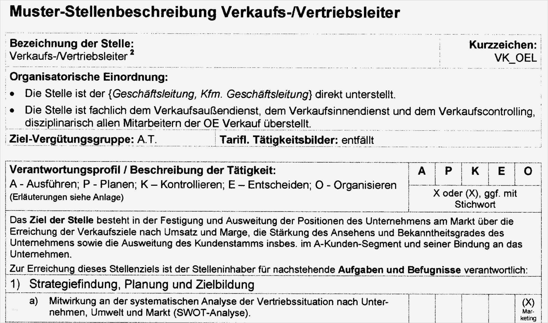 Vorlage Stellenbeschreibung Schön Stellenbeschreibung Verkaufs Vertriebsleiter