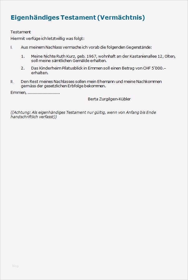 Vorlage Testament Word Beste Eigenhändiges Testament Vermächtnis Muster Zum Download