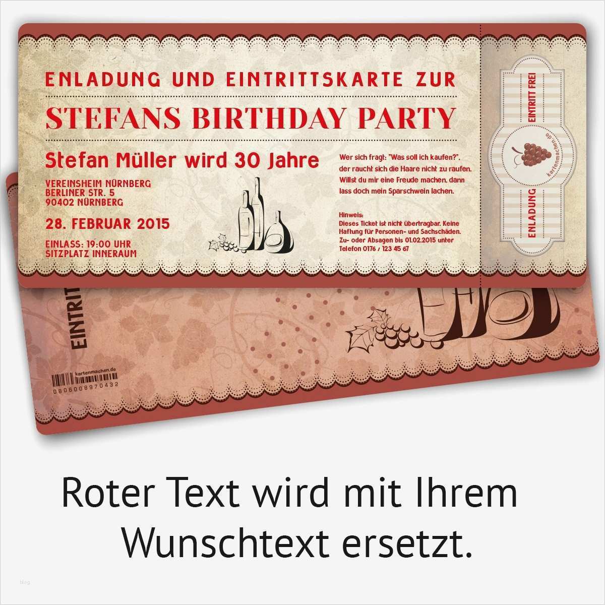 Vorlage Ticket Schön Einladungskarten Als Eintrittskarte Wein Online Bestellen