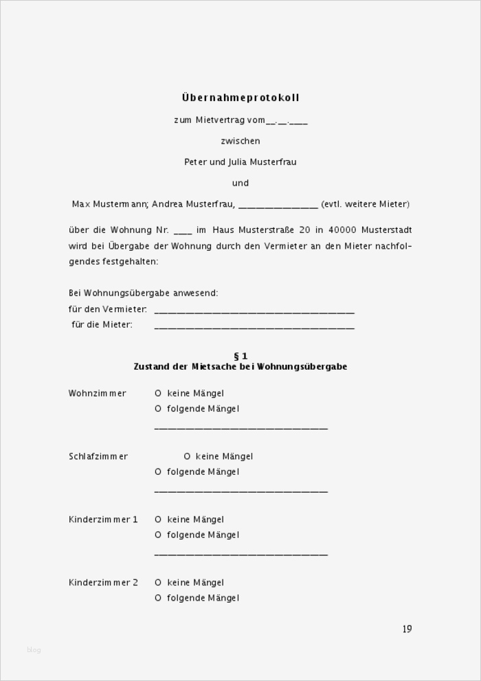 Vorlage übergabeprotokoll Best Of Mietvertrag Wohnung Muster Zum Download