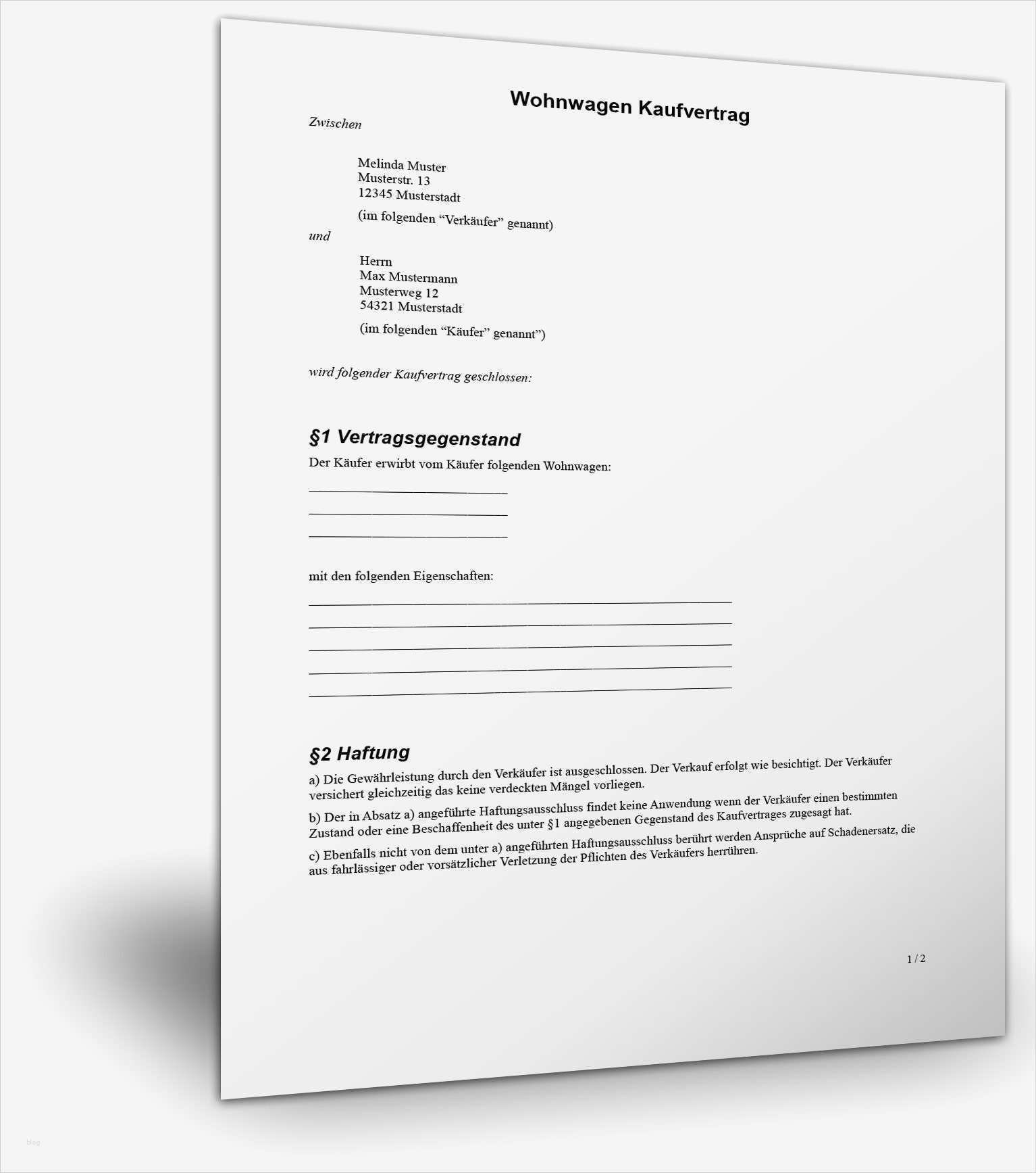 Vorlage Verkauf Auto Privat Schön Kostenlose Vorlage Für Einen Wohnwagen Kaufvertrag