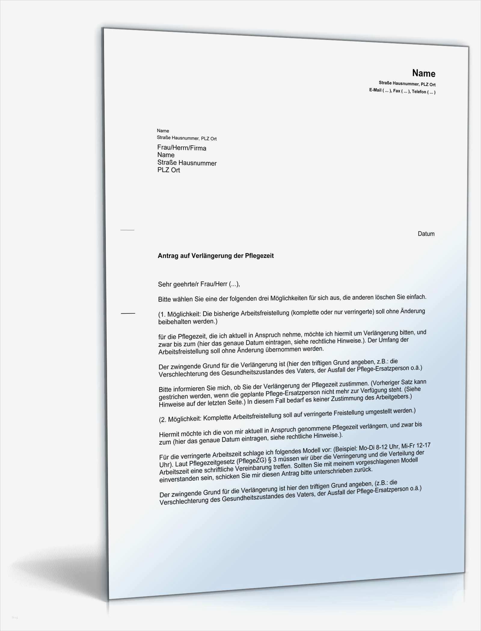 Vorlage Verlängerung Elternzeit Fabelhaft Antrag Verlängerung Pflegezeit