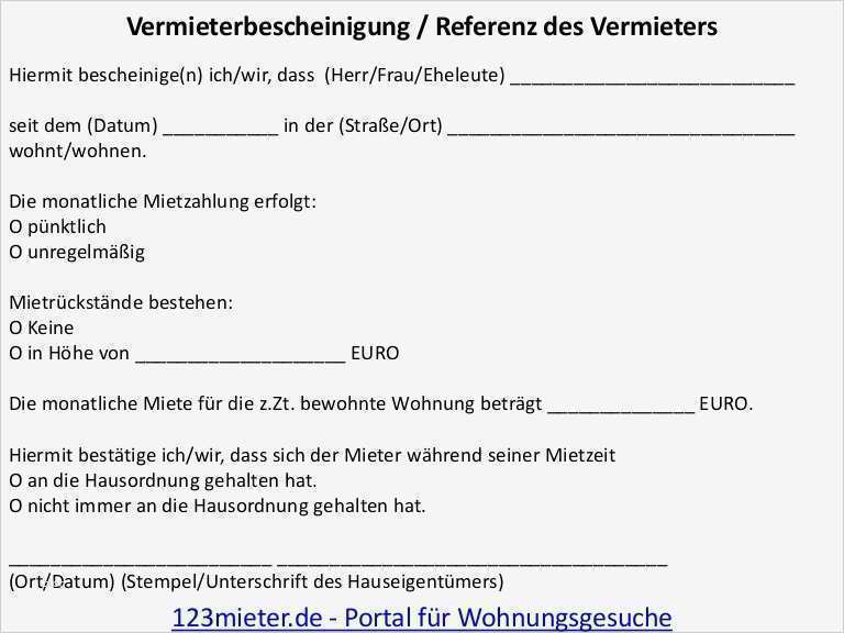 Vorlage Vermieterbescheinigung Cool Vermieterreferenz Für 123 Mieter Portal Für Wohnungsgesuche