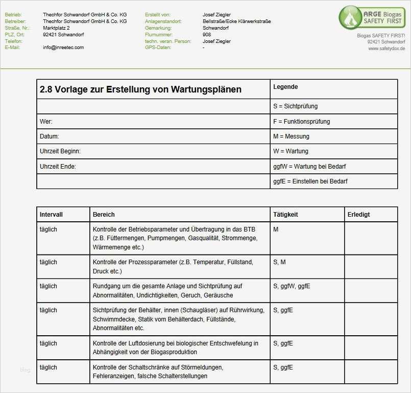 Vorlage Wartungsplan Maschinen Bewundernswert Arge Biogas