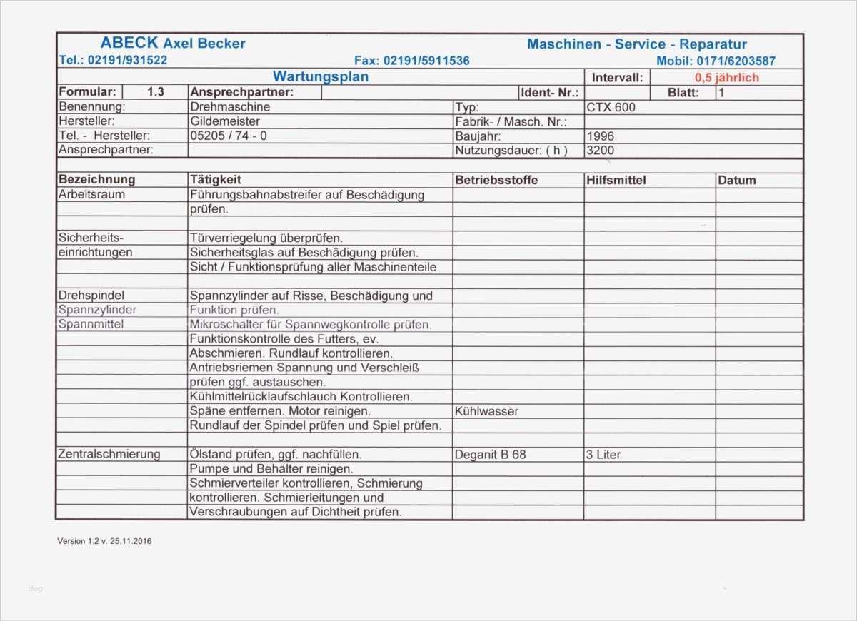Vorlage Wartungsplan Maschinen Erstaunlich Werkzeugmaschinen Wartungsservice