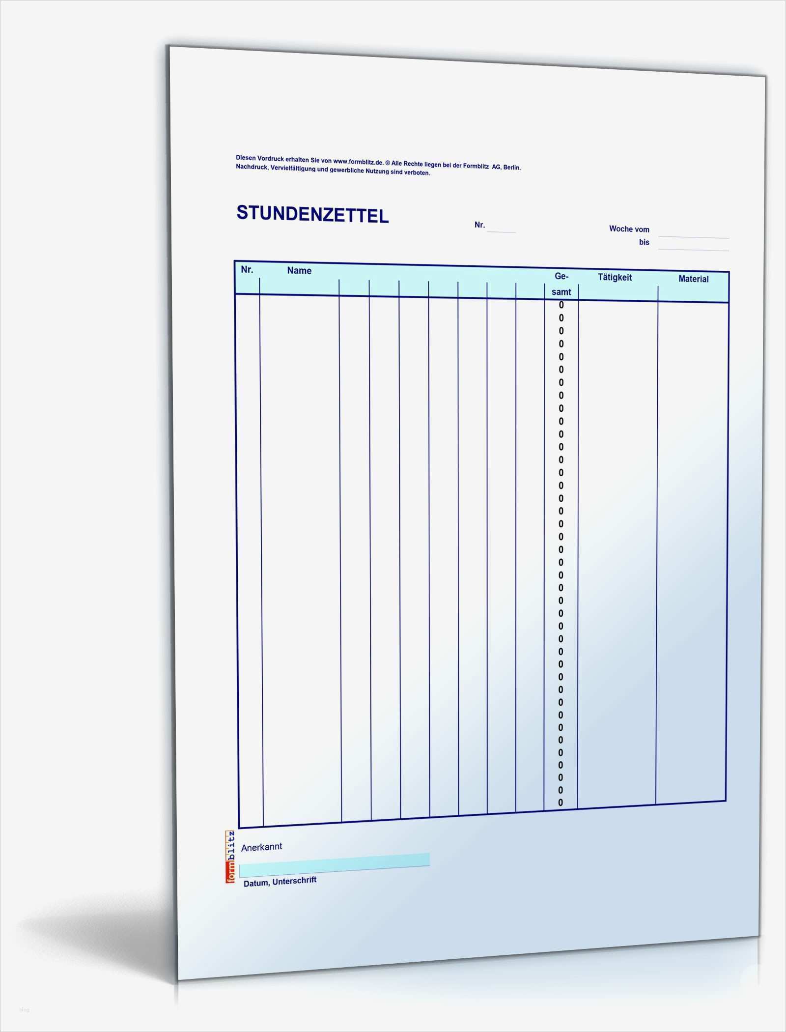 Vorlage Zur Dokumentation Der Täglichen Arbeitszeit Excel Schön Stundenzettel Kolonne 40