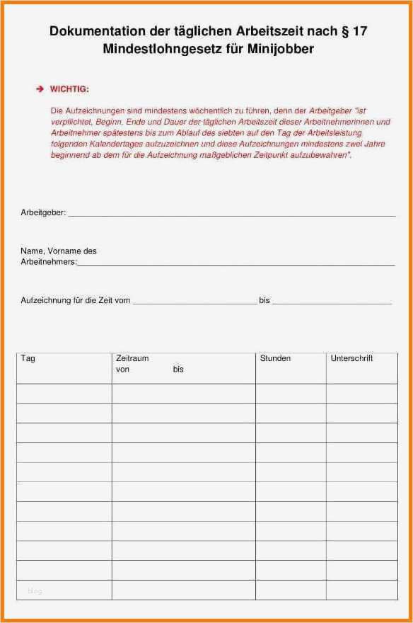 Vorlage Zur Dokumentation Der Täglichen Arbeitszeit Muster Luxus 10 Stundenzettel Datev