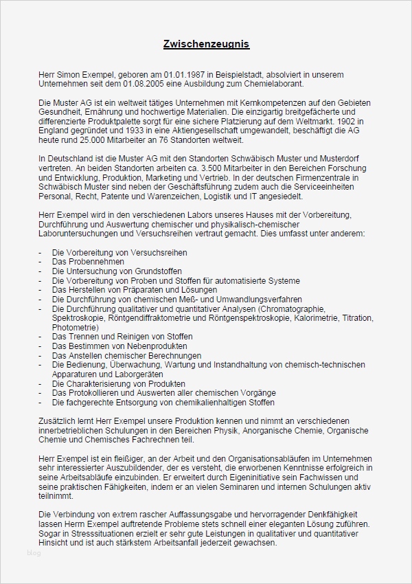 Vorlage Zwischenzeugnis Erstaunlich Zwischenzeugnis Sehr Gut Ausbildung Zum Chemielaborant