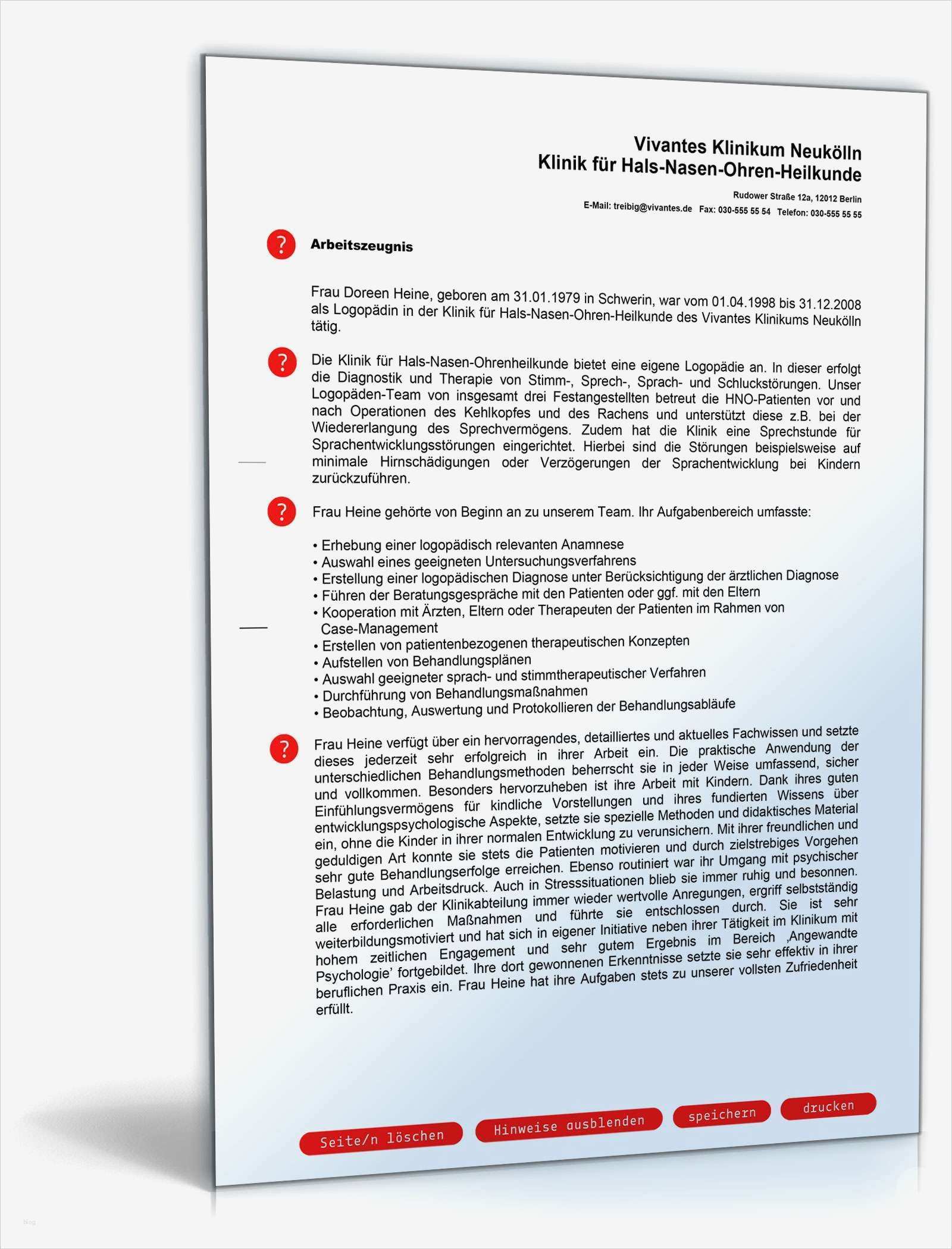 Vorlage Zwischenzeugnis Luxus Arbeitszeugnis Logopäde Note Eins