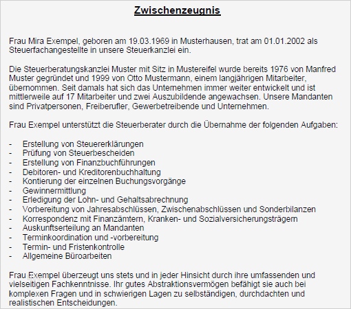 Vorlage Zwischenzeugnis Süß Zwischenzeugnis Gut Steuerfachangestellte Jetzt