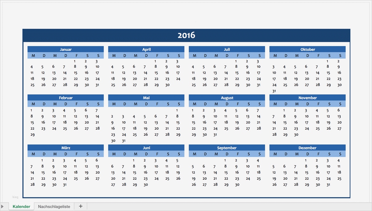 Vorlagen Einkommensteuererklärung 2016 Fabelhaft Jahreskalender 2016 Für Excel