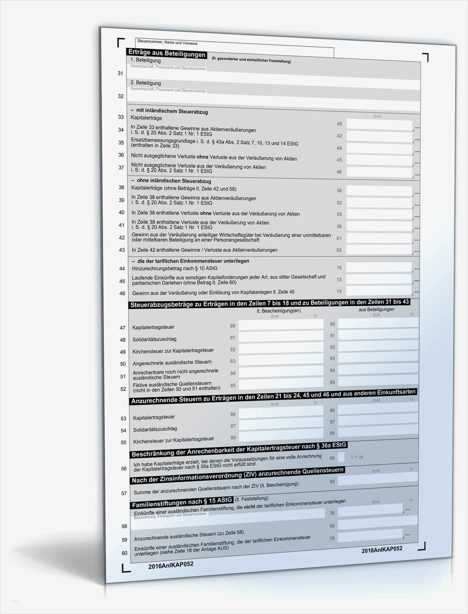 Vorlagen Einkommensteuererklärung 2016 Luxus Anlage Kap 2016