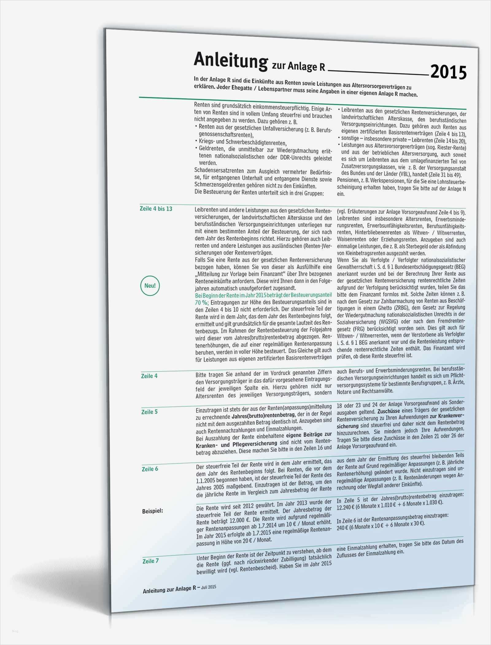 Vorlagen Einkommensteuererklärung 2016 Luxus Anleitung Zur Anlage R 2015