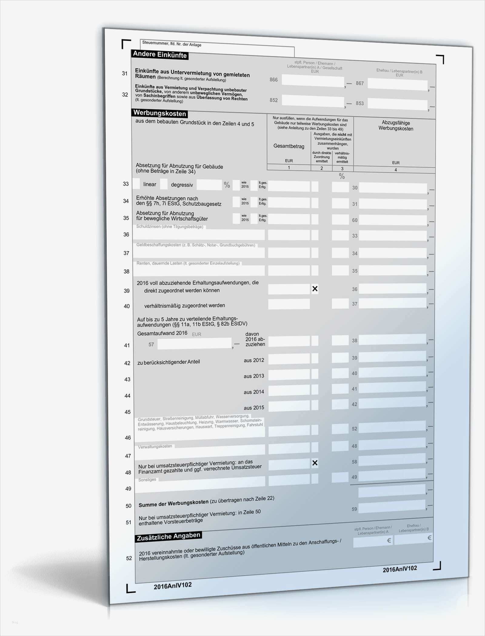 Vorlagen Einkommensteuererklärung 2016 Süß Anlage V 2016