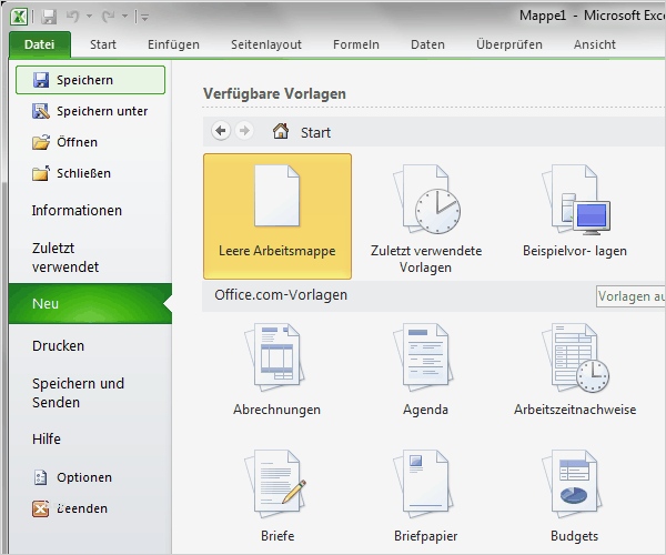 Vorlagen Erstellen Elegant Excel 2010 Lernen Neue Arbeitsmappe Erstellen Vorlagen