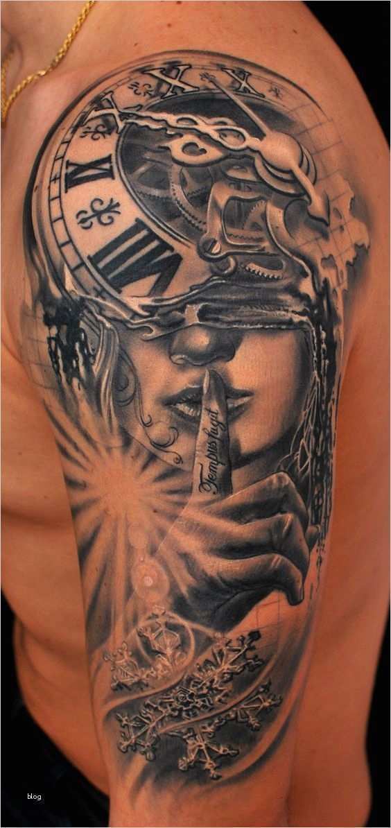 Vorlagen Für Männer Bewundernswert Surrealistic Clock with Woman Portrait Sleeve Tattoo