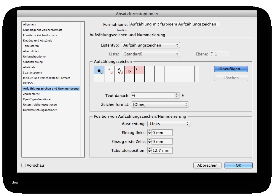 Vorlagen Indesign Angenehm Aufzählungszeichen In form Und Farbe Anpassen