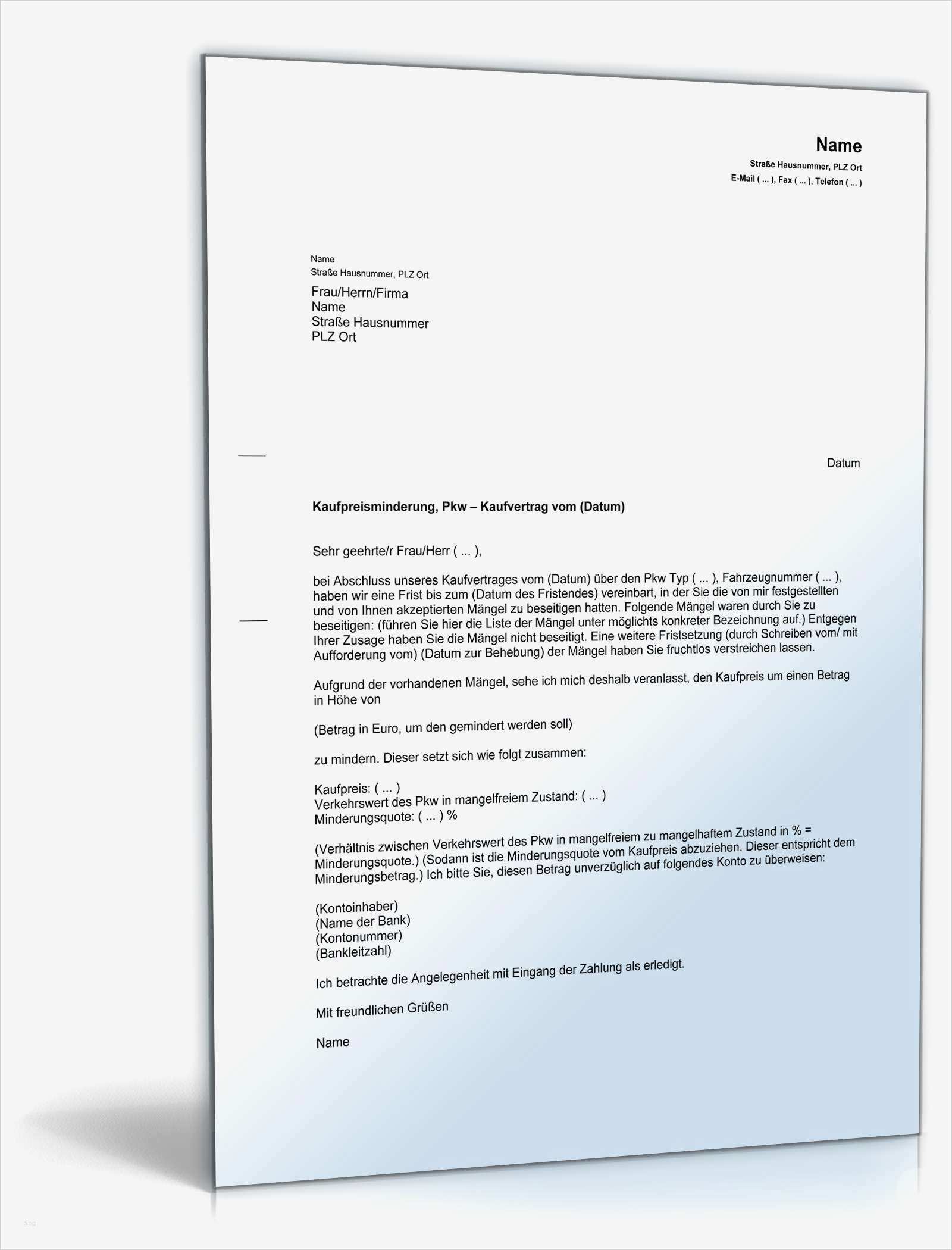 Vorläufiger Kaufvertrag Haus Vorlage Erstaunlich Minderung Des Kaufpreises Muster Vorlage Zum Download