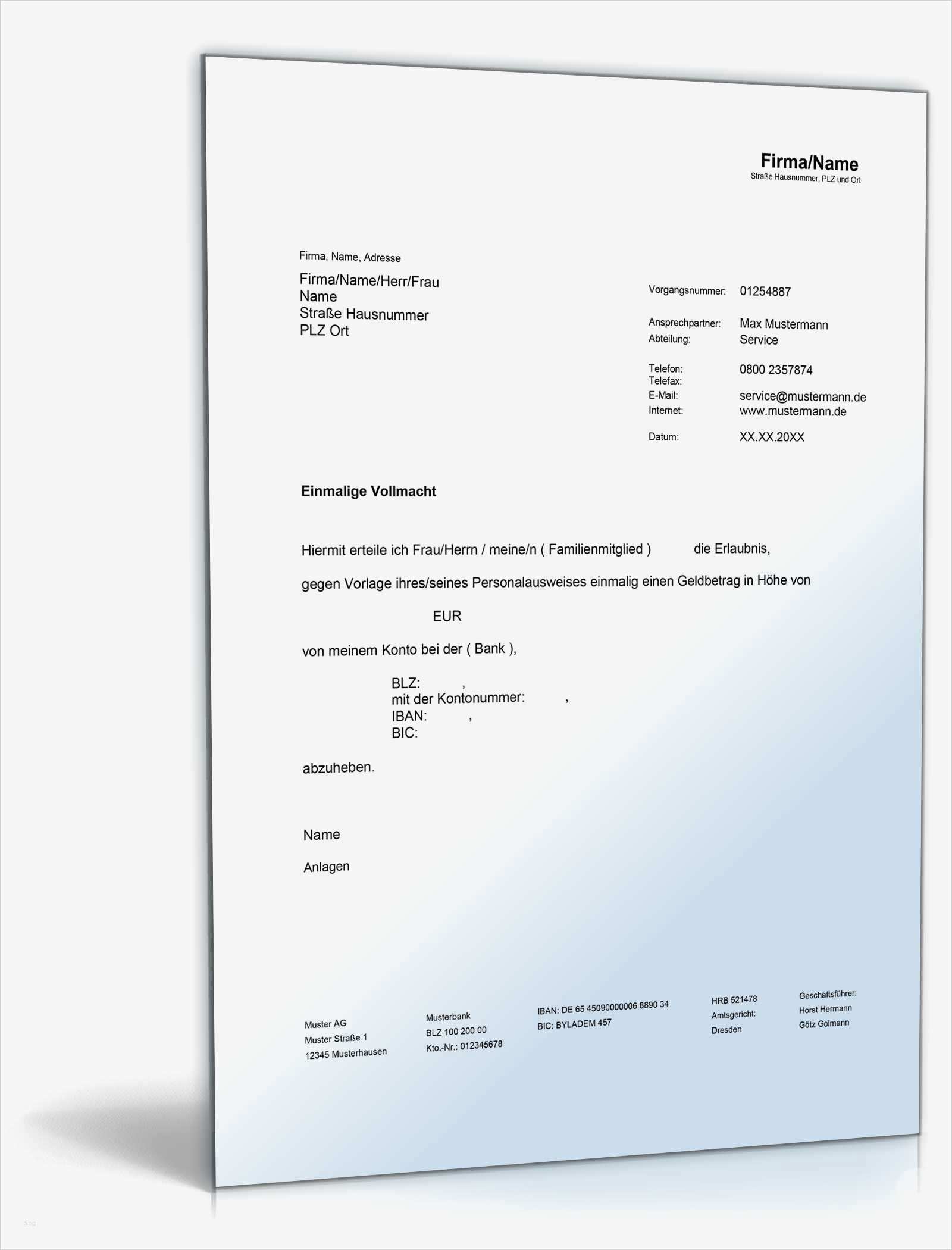 Vorsorgevollmacht Vorlage Word Einzigartig Einmalige Bankvollmacht • De Musterbrief Download