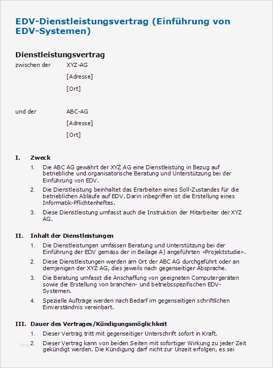 Wartungsvertrag Vorlage Inspiration Edv Dienstleistungsvertrag Muster Zum Download