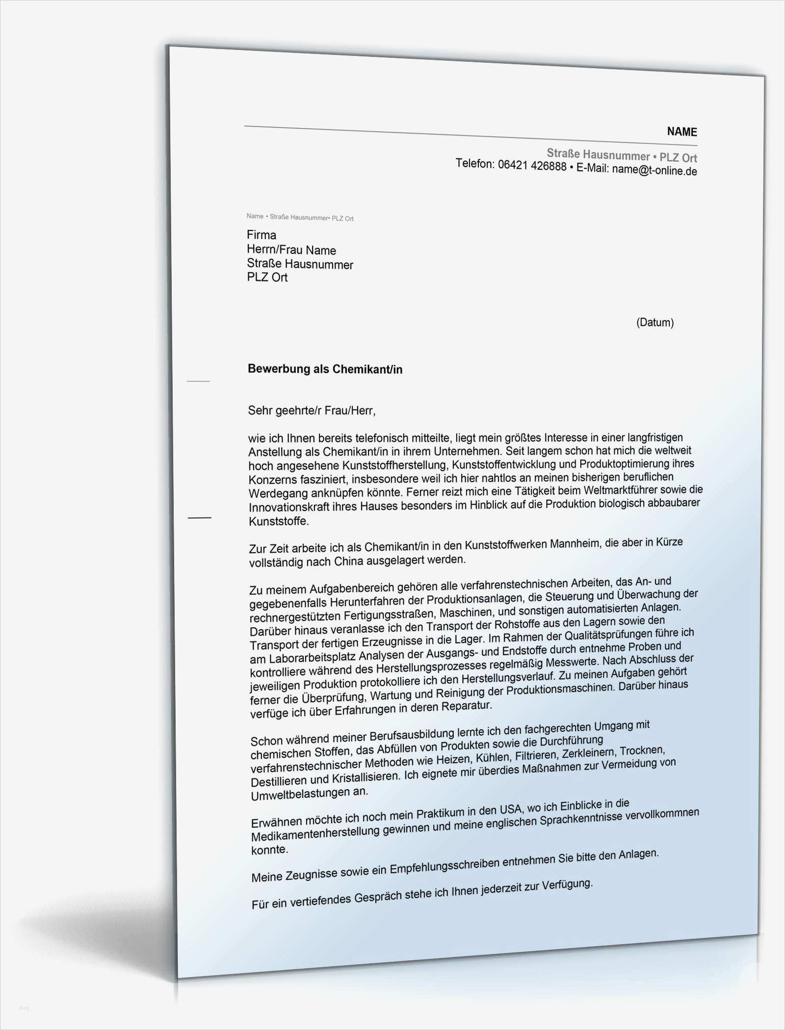Werbebrief Vorlage Neukundengewinnung Kostenlos Bewundernswert Anschreiben Bewerbung Chemikant